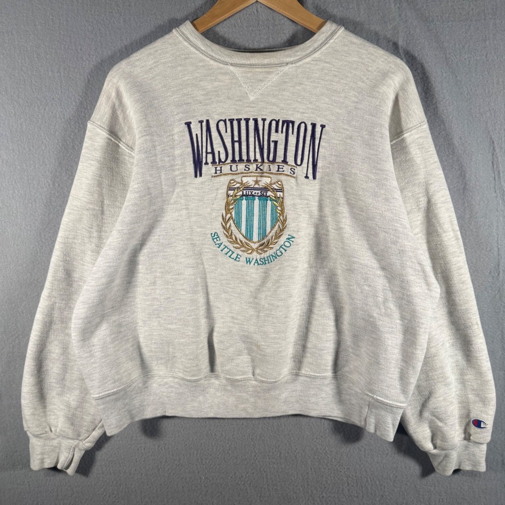 Vintage Champion Washington Huskies Sweatshirt Mens Medium Grey Crewneck UW